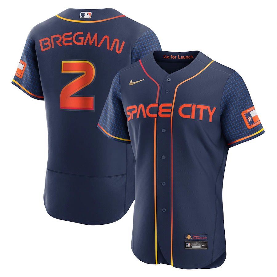 Custom Men Houston Astros 2 Alex Bregman Nike Navy 2022 City Connect Authentic Player MLB Jersey